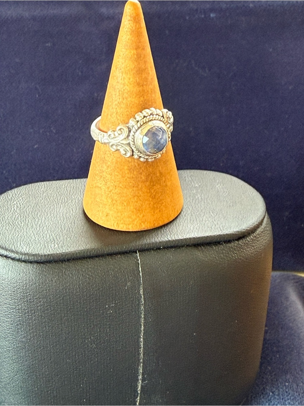 Hand Crafted Sterling Silver Ring with Blue opal/lapis doublet Gemstone